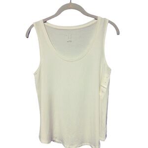 Womens Basic Layering White Tank Top Ivory Stretch Scoop Neck Knit Casual Tee
